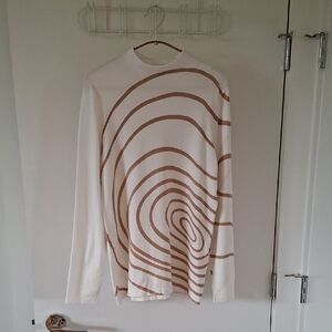 Adolfo Dominguez Cream & Brown Abstract Print Mockneck Sweater (Size XL)